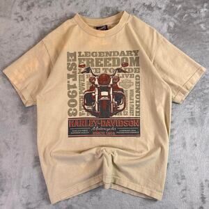 Y2K Harley Davidson Boise Idaho Graphic T Shirt Beige Biker Moto Size M